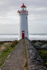 Fototapeta premium Port Fairy lighthouse (built 1859) on Griffiths Island, Victoria, Australia. 