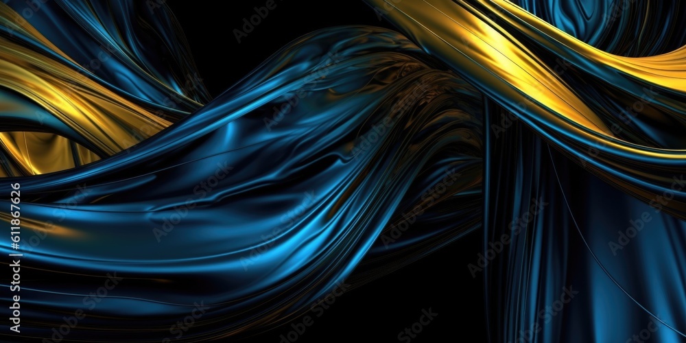 Poster the artistic abstract twisted and tangled imagination in the style of azure gold black plastic wrap.