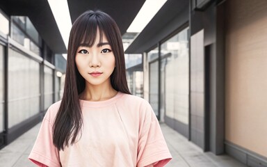beautiful asian middle aged woman at house apartment, generative AI