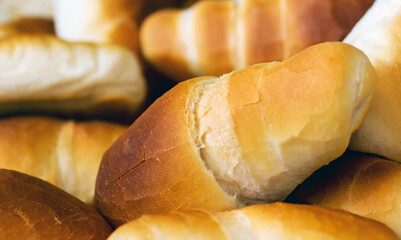 Croissant bread, food and bakery of rolls from cooking, catering service, breakfast or baking meal...