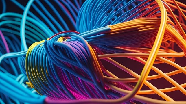 Abstract color cable image with 3D illustration, generative Ai art