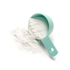 Scoop with amino acid supplement isolated on white background