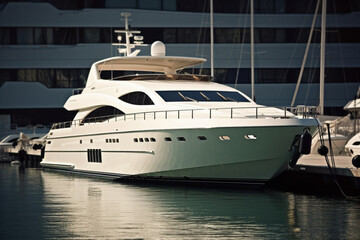 Fototapeta na wymiar Tied luxurious yacht in the harbour (bay)