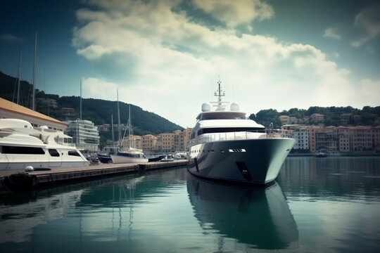 Tied luxurious yacht in the harbour (bay)