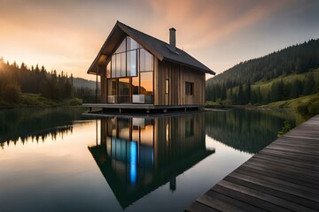 Fototapeta premium sunset over the lake