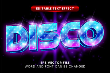 Neon glow disco lamp editable vector text effect