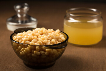 White beans and aquafaba, liquid after cooking legumes