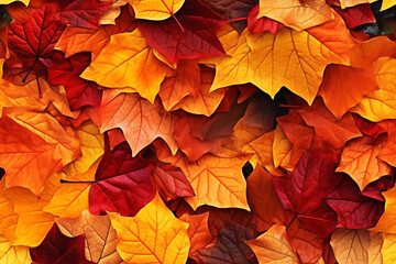 Naklejka na ściany i meble orange autumn maple leaves background. AI generated