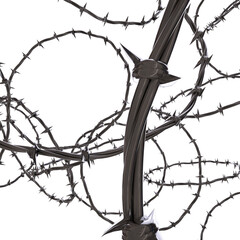 Tntertwined 3d chrome metal barbed wire render swirling background high resolution	
