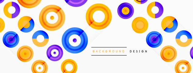Eye-catching background of colorful circles of equal size arranged in abstract pattern. Circle boasts unique tone or hue, creating rainbow effect. Design has upbeat, contemporary feel