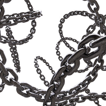 intertwined 3d chrome metal chains render swirling on transparant background hi resolution 