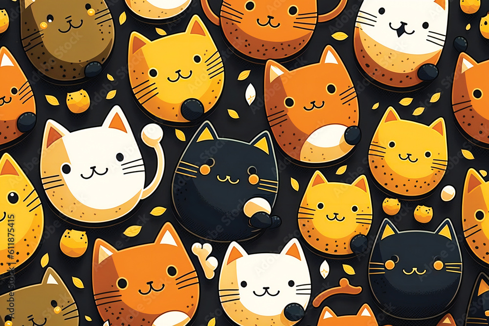 Poster cute playful kitten cartoon characters background. created with generative ai technology.