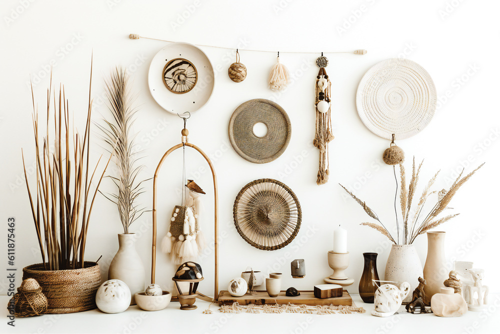 Poster simple stylish boho elements background. created with generative ai technology.