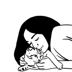  Cartoon girl happy to adopt a cat as a best friend-01.png