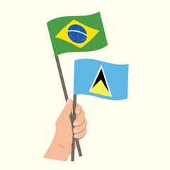 Flags of Brazil and Saint Lucia, Hand Holding flags