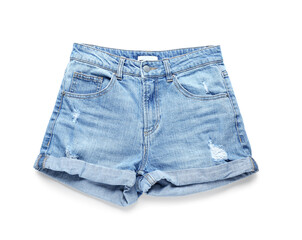 Denim shorts on white background
