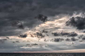 Cloudy Sky over the Baltic Sea in Latvia. Europe. Beautiful Evening Sunlight ever the Water....