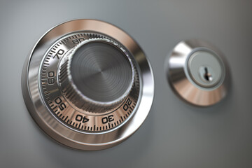 Safe combination lock wheel with space for text.