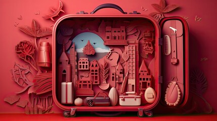 My Awesome Adventure. Packed Suitcase, Red Bag, Fun Clothes generative ai
