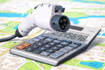 Electric car charger and calculator. Calculation of the cost of ownership and maintenance of EV electric vehicle car.