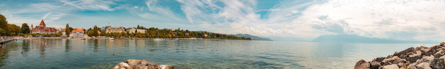 Fototapeta premium panorama of the river and town