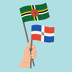 Flags of Dominica and the Dominican Republic, Hand Holding flags