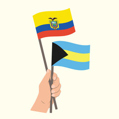 Flags of Ecuador and Bahamas, Hand Holding flags