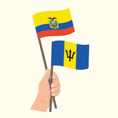 Flags of Ecuador and Barbados, Hand Holding flags