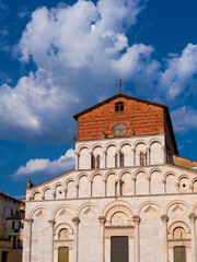 Fototapeta na wymiar Romanesque Church of Santa Maria Forisportam (St Mary) erected in 12th century in the historical center of Lucca