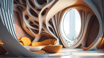 interior design retro futuristic organic shape