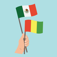 Flags of Mexico and Guinea, Hand Holding flags