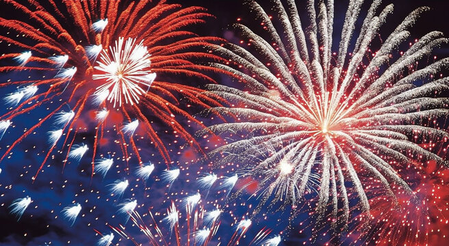 Fireworks in the American flag clors Generative AI