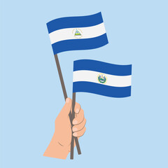 Flags of Nicaragua and El Salvador, Hand Holding flags