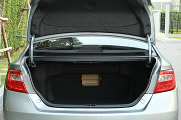 rear view of the car open trunk The exterior of a modern, modern car empty trunk