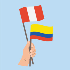 Flags of Peru and Colombia, Hand Holding flags