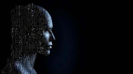 Binary head on dark background,.free copy space