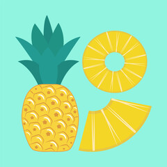 Colorful cartoon fruit icon. Pineapple. Summer fresh fruit vector illustration