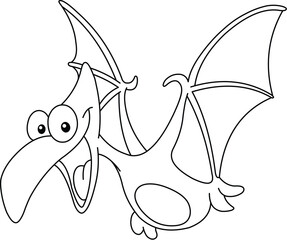 Outlined pterodactyl dinosaur flying, Vector line art illustration coloring page. © Yael Weiss