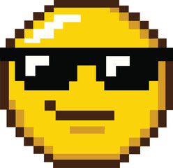 8bit pixel art of an emoji emoticon wearing black sunglasses