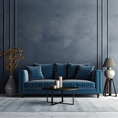 Set of Sofa with blue background along with lamp