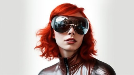 Beauty woman with VR glasses and clean Blackground. 