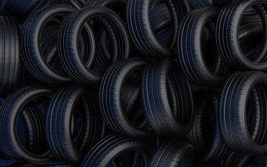 3d rendering pile of car tires.