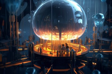 Snow globe with futuristic city architecture inside made with generative Ai