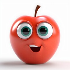 Cartoon 3d apple face, ai generated