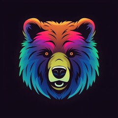 Rainbow bear head colorful simple logo illustration, ai generated