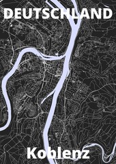 City Koblenz map with streets rivers and lakes germany
