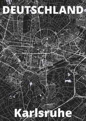 City Karlsruhe map with streets rivers and lakes germany