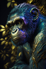 Fototapeta na wymiar Monkey head in metallic glow style. Generative ai
