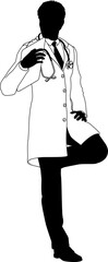 Silhouette doctor man medical healthcare person in a lab coat holding a clipboard.
