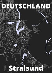 City Stralsund map with streets rivers and lakes germany